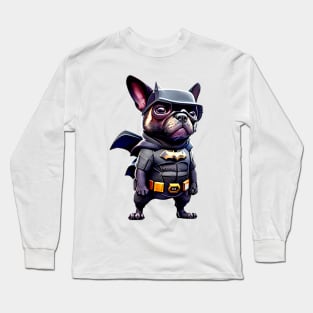 Super Frenchie: Black Superhero Suit Version 5 Long Sleeve T-Shirt